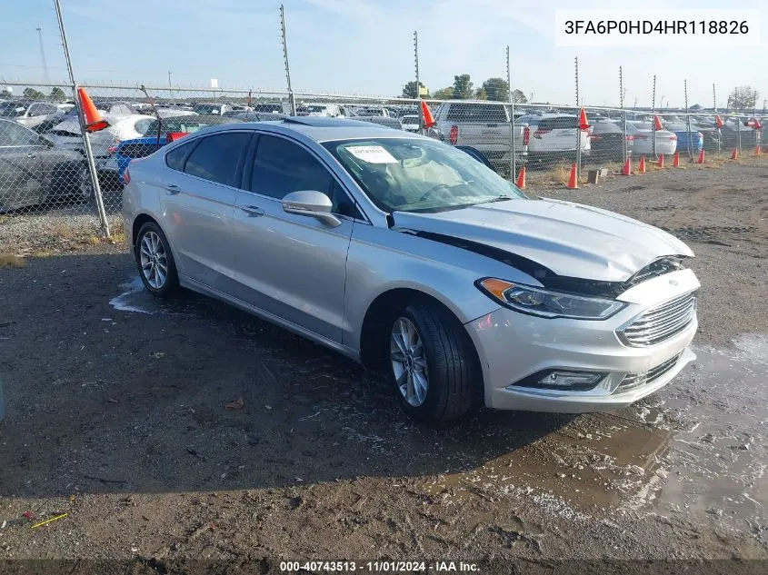 2017 Ford Fusion Se VIN: 3FA6P0HD4HR118826 Lot: 40743513