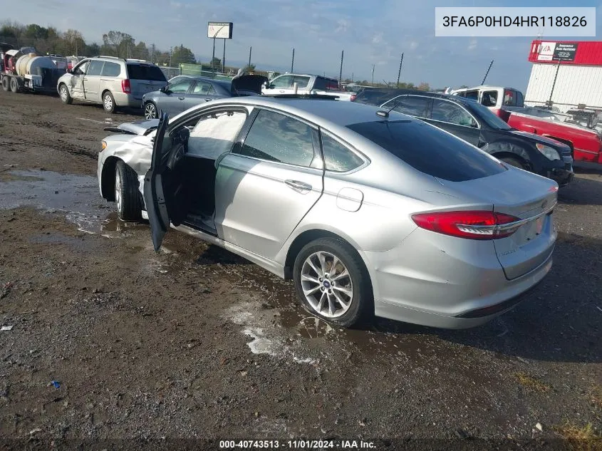 2017 Ford Fusion Se VIN: 3FA6P0HD4HR118826 Lot: 40743513