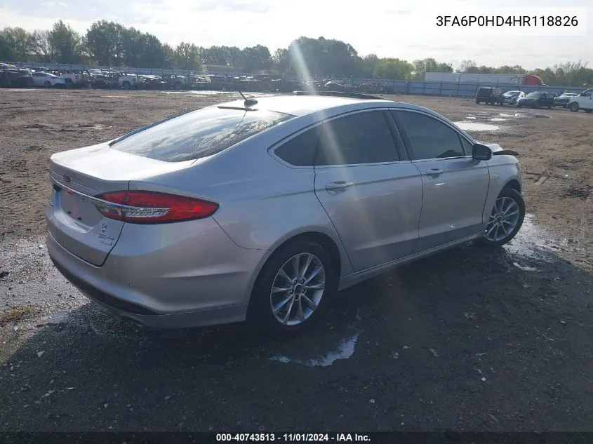 2017 Ford Fusion Se VIN: 3FA6P0HD4HR118826 Lot: 40743513