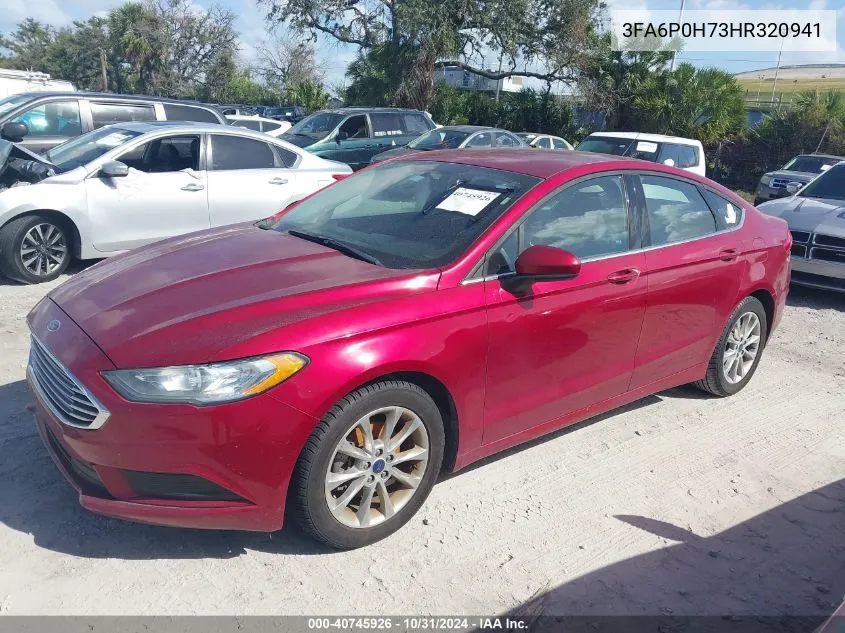 2017 Ford Fusion Se VIN: 3FA6P0H73HR320941 Lot: 40745926