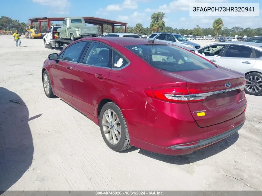 2017 Ford Fusion Se VIN: 3FA6P0H73HR320941 Lot: 40745926