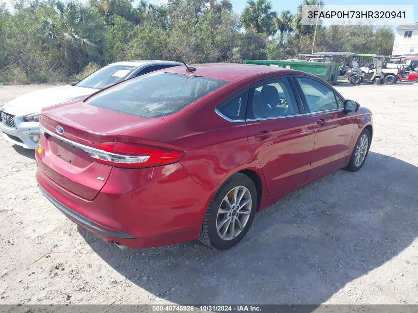 2017 Ford Fusion Se VIN: 3FA6P0H73HR320941 Lot: 40745926