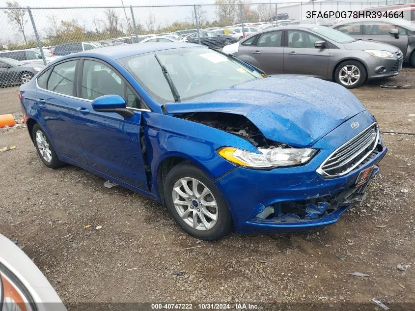 2017 Ford Fusion S VIN: 3FA6P0G78HR394664 Lot: 40747222