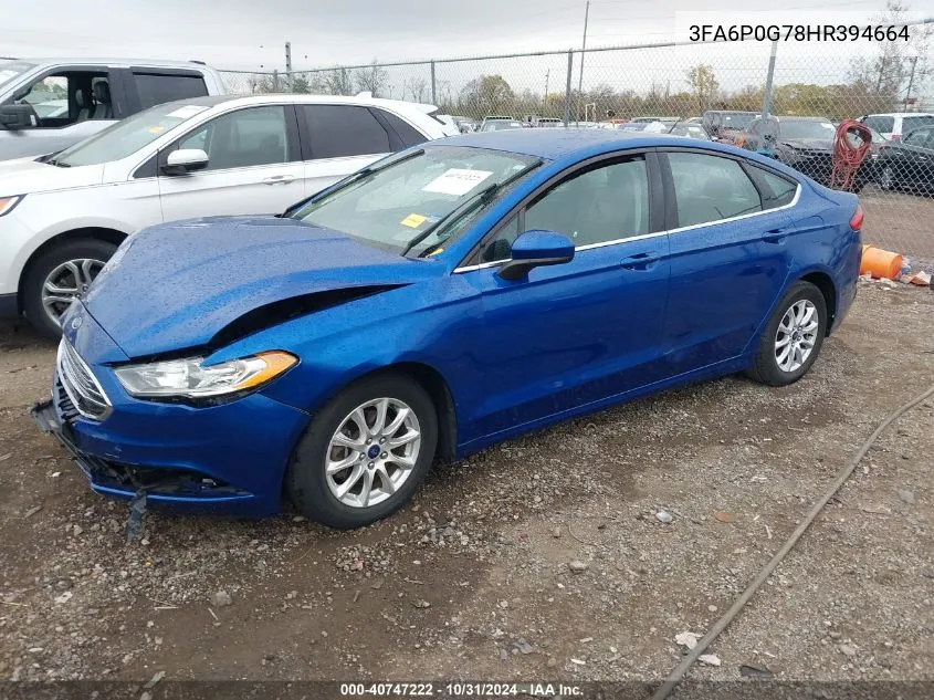 2017 Ford Fusion S VIN: 3FA6P0G78HR394664 Lot: 40747222