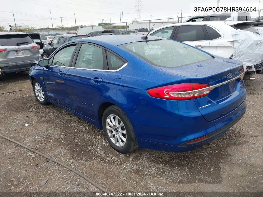 2017 Ford Fusion S VIN: 3FA6P0G78HR394664 Lot: 40747222