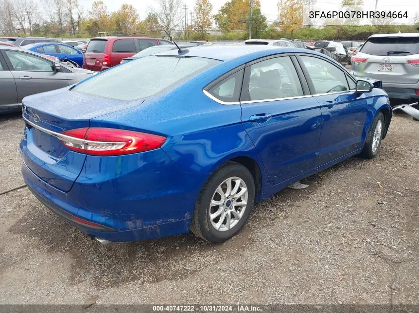 2017 Ford Fusion S VIN: 3FA6P0G78HR394664 Lot: 40747222