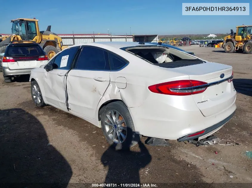 2017 Ford Fusion Se VIN: 3FA6P0HD1HR364913 Lot: 40749731