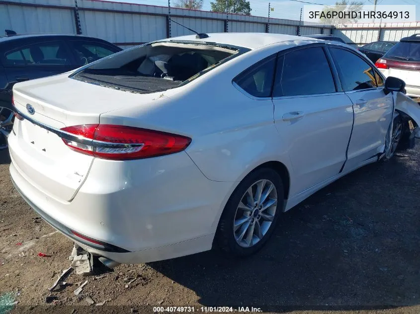 2017 Ford Fusion Se VIN: 3FA6P0HD1HR364913 Lot: 40749731