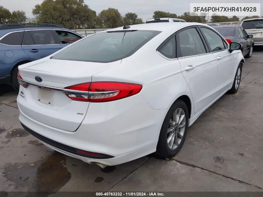 2017 Ford Fusion Se VIN: 3FA6P0H7XHR414928 Lot: 40763232