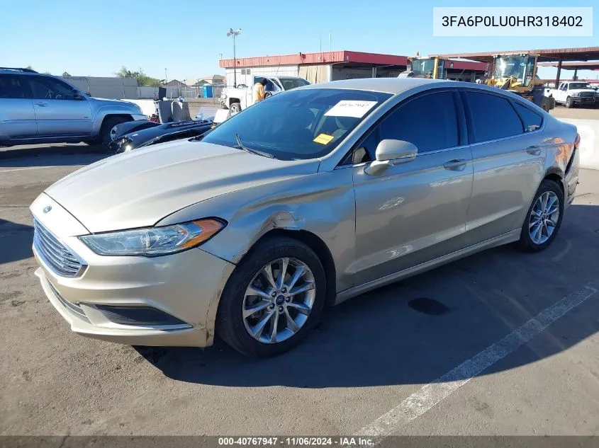 2017 Ford Fusion Hybrid Se VIN: 3FA6P0LU0HR318402 Lot: 40767947