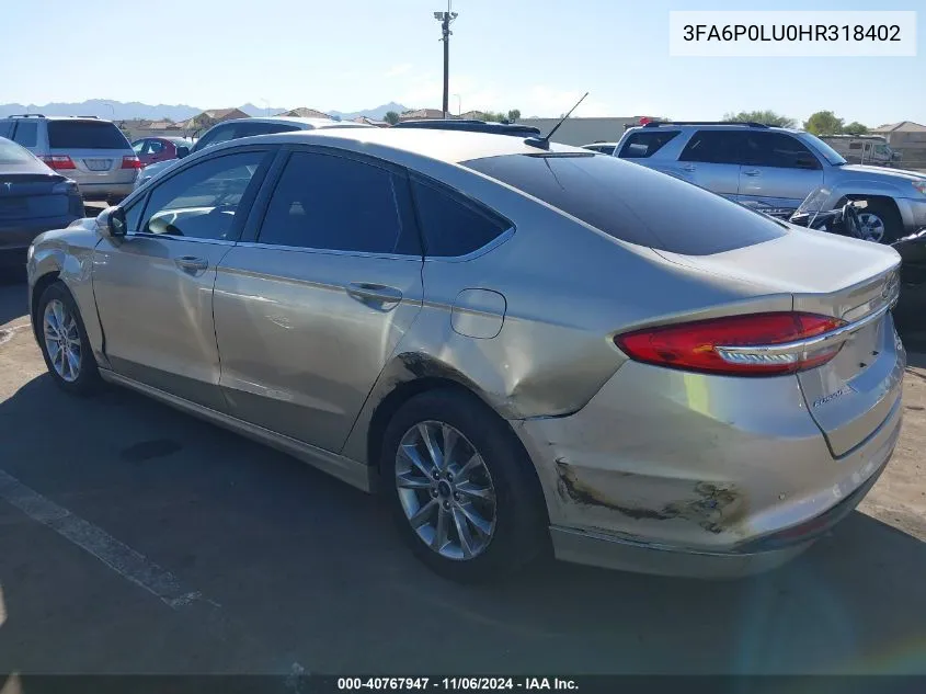 2017 Ford Fusion Hybrid Se VIN: 3FA6P0LU0HR318402 Lot: 40767947