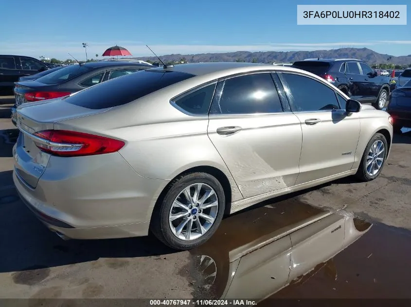 2017 Ford Fusion Hybrid Se VIN: 3FA6P0LU0HR318402 Lot: 40767947