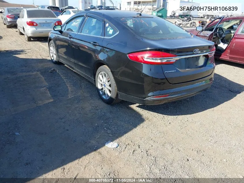 2017 Ford Fusion Se VIN: 3FA6P0H75HR106839 Lot: 40785372