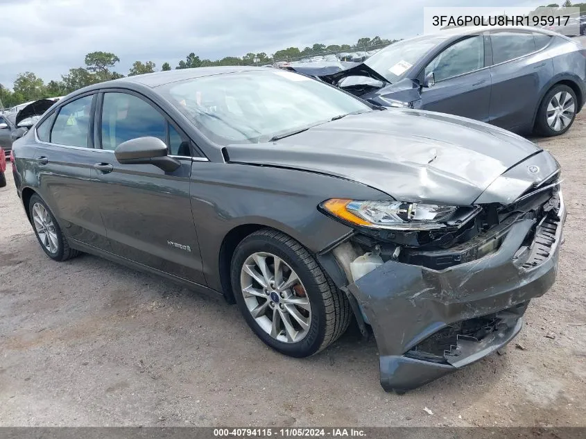 2017 Ford Fusion Hybrid Se VIN: 3FA6P0LU8HR195917 Lot: 40794115