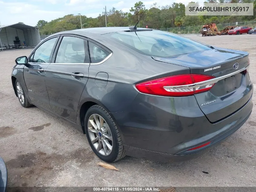 2017 Ford Fusion Hybrid Se VIN: 3FA6P0LU8HR195917 Lot: 40794115