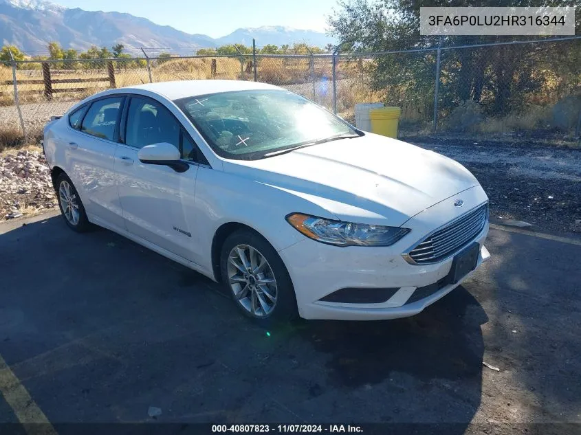 2017 Ford Fusion Hybrid Se VIN: 3FA6P0LU2HR316344 Lot: 40807823