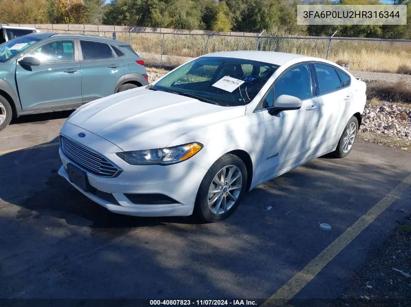 2017 Ford Fusion Hybrid Se VIN: 3FA6P0LU2HR316344 Lot: 40807823