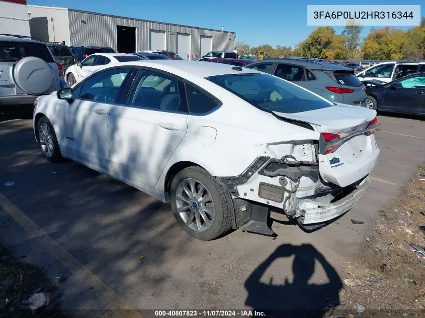 2017 Ford Fusion Hybrid Se VIN: 3FA6P0LU2HR316344 Lot: 40807823