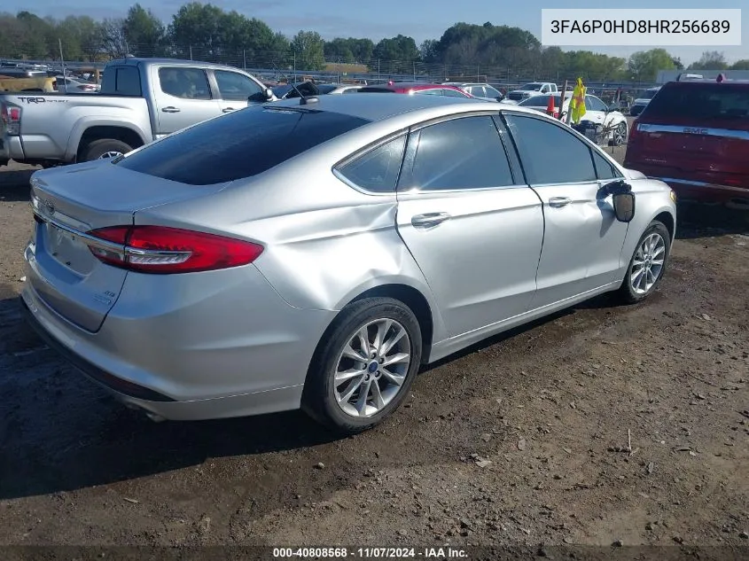 2017 Ford Fusion Se VIN: 3FA6P0HD8HR256689 Lot: 40808568