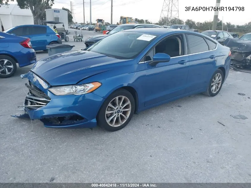 2017 Ford Fusion Se VIN: 3FA6P0H76HR194798 Lot: 40842418