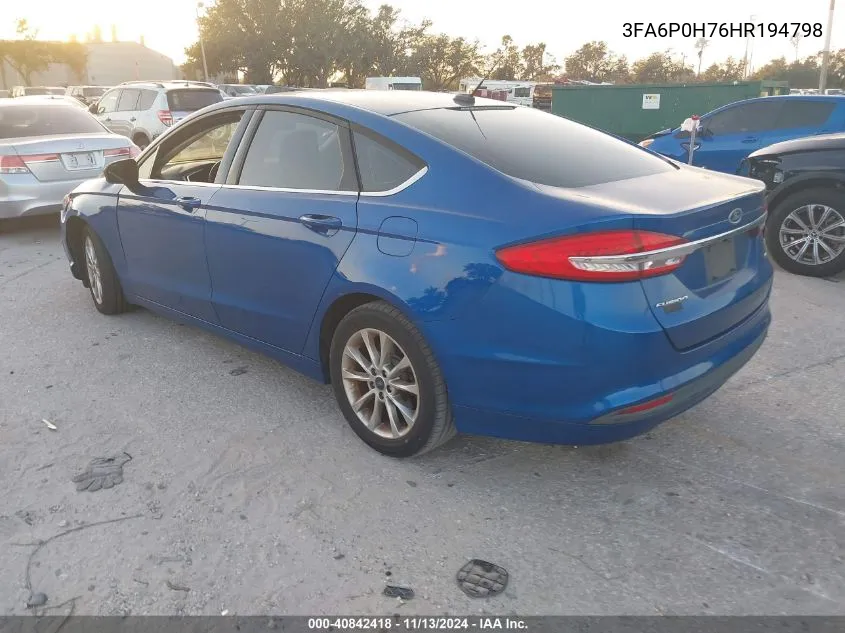 2017 Ford Fusion Se VIN: 3FA6P0H76HR194798 Lot: 40842418