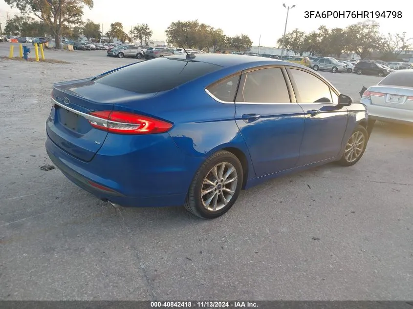 2017 Ford Fusion Se VIN: 3FA6P0H76HR194798 Lot: 40842418