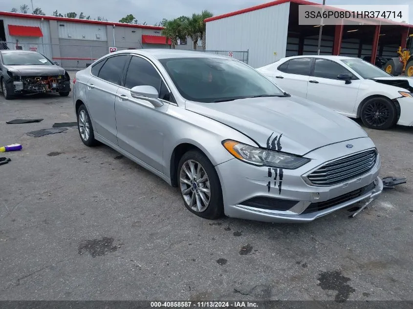 2017 Ford Fusion VIN: 3SA6P08D1HR374714 Lot: 40858587