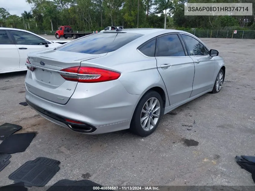 2017 Ford Fusion VIN: 3SA6P08D1HR374714 Lot: 40858587