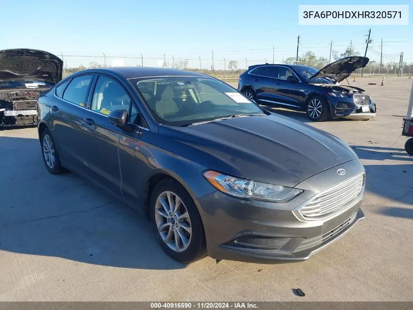 2017 Ford Fusion Se VIN: 3FA6P0HDXHR320571 Lot: 40916590