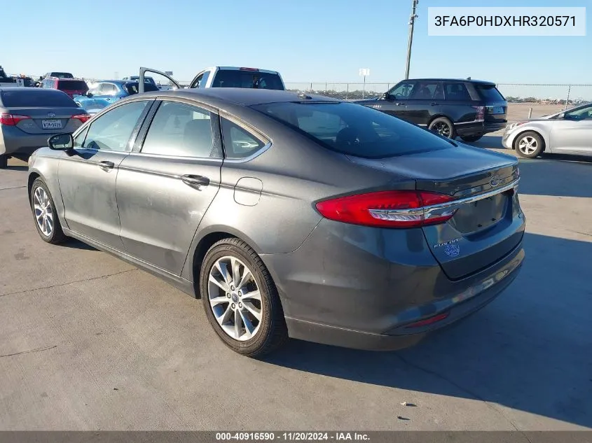 2017 Ford Fusion Se VIN: 3FA6P0HDXHR320571 Lot: 40916590