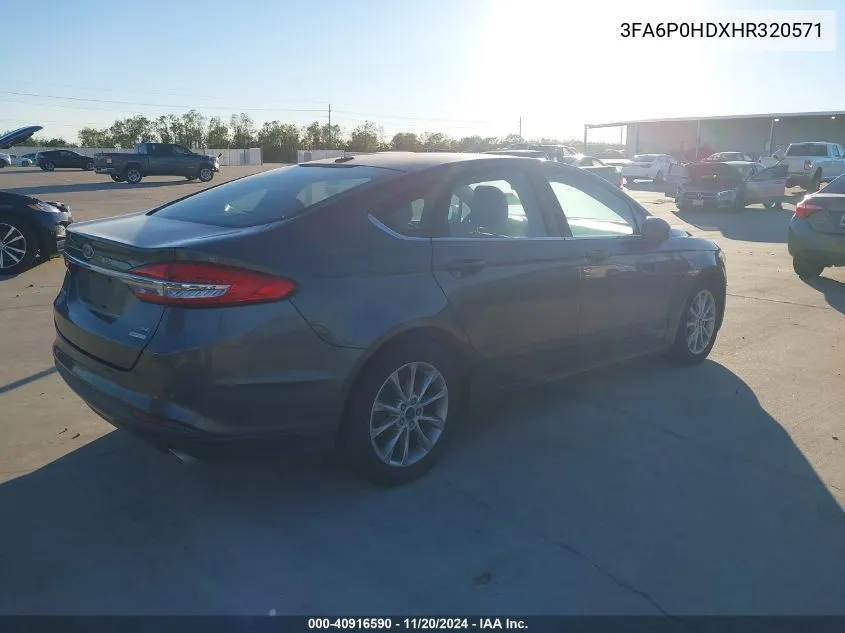 2017 Ford Fusion Se VIN: 3FA6P0HDXHR320571 Lot: 40916590