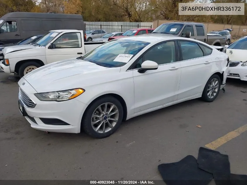 2017 Ford Fusion Se VIN: 3FA6P0HDXHR336172 Lot: 40923045