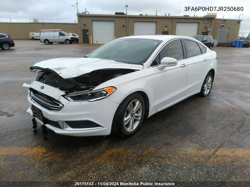 2018 Ford Fusion Se VIN: 3FA6P0HD7JR250680 Lot: 20175153