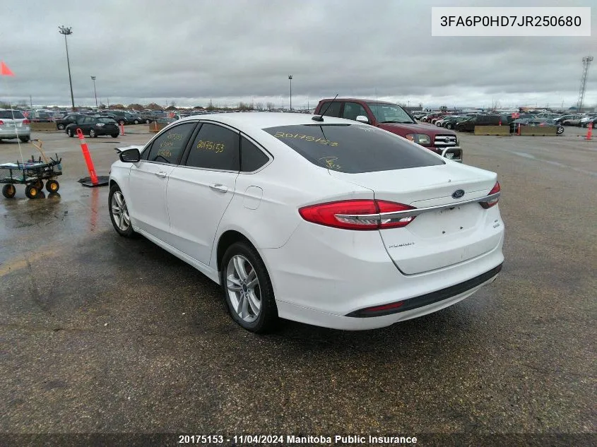 2018 Ford Fusion Se VIN: 3FA6P0HD7JR250680 Lot: 20175153