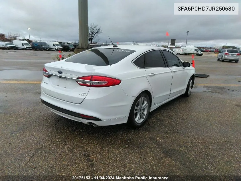 2018 Ford Fusion Se VIN: 3FA6P0HD7JR250680 Lot: 20175153