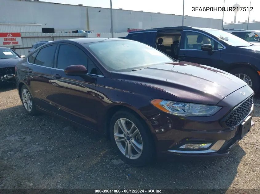 2018 Ford Fusion Se VIN: 3FA6P0HD8JR217512 Lot: 39611066