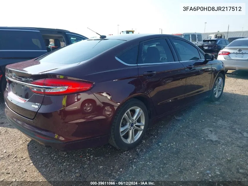 2018 Ford Fusion Se VIN: 3FA6P0HD8JR217512 Lot: 39611066