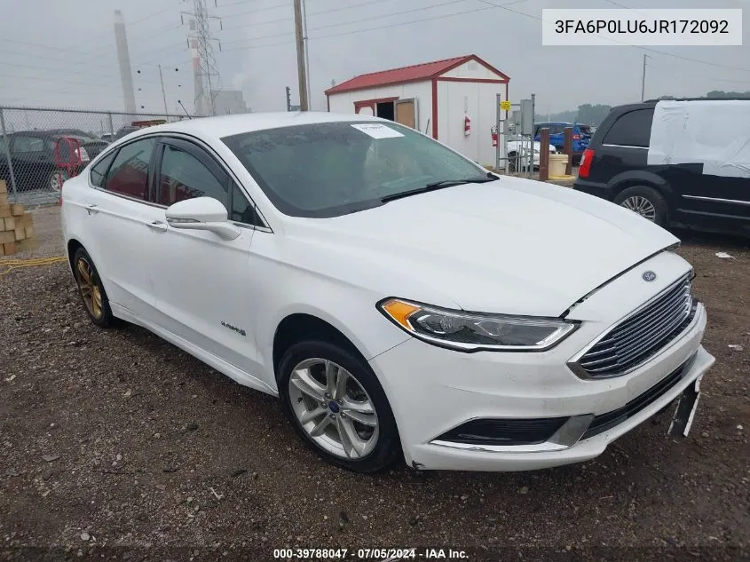 2018 Ford Fusion Hybrid Se VIN: 3FA6P0LU6JR172092 Lot: 39788047