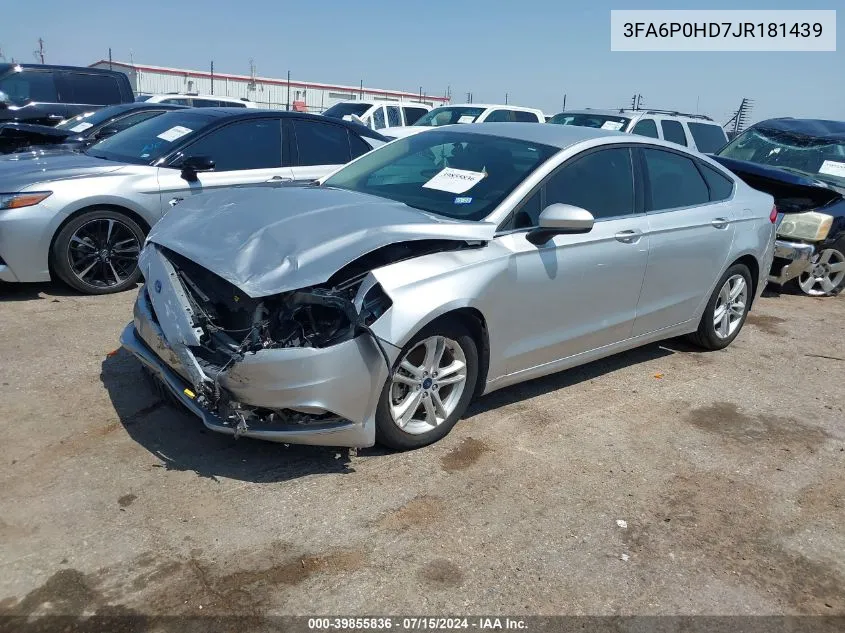 2018 Ford Fusion Se VIN: 3FA6P0HD7JR181439 Lot: 39855836