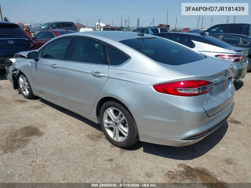 2018 Ford Fusion Se VIN: 3FA6P0HD7JR181439 Lot: 39855836