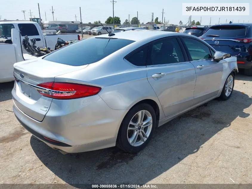 2018 Ford Fusion Se VIN: 3FA6P0HD7JR181439 Lot: 39855836