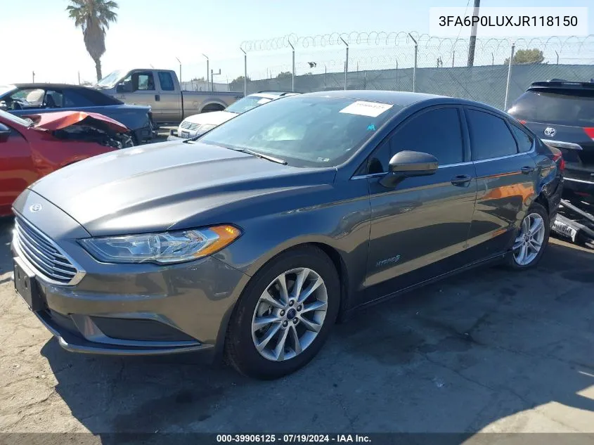 2018 Ford Fusion Hybrid Se VIN: 3FA6P0LUXJR118150 Lot: 39906125