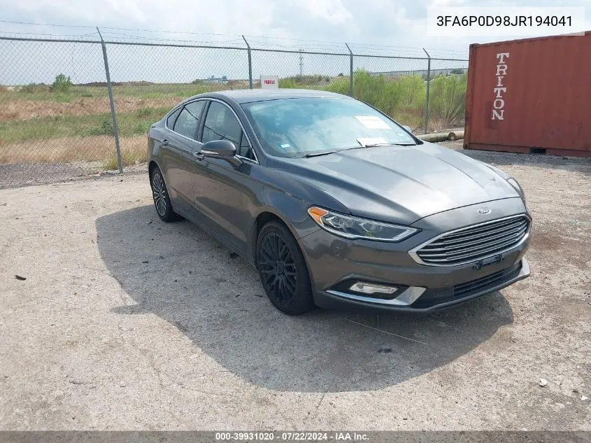 3FA6P0D98JR194041 2018 Ford Fusion Titanium