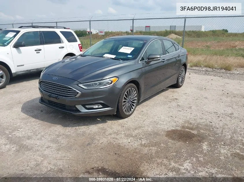 2018 Ford Fusion Titanium VIN: 3FA6P0D98JR194041 Lot: 39931020