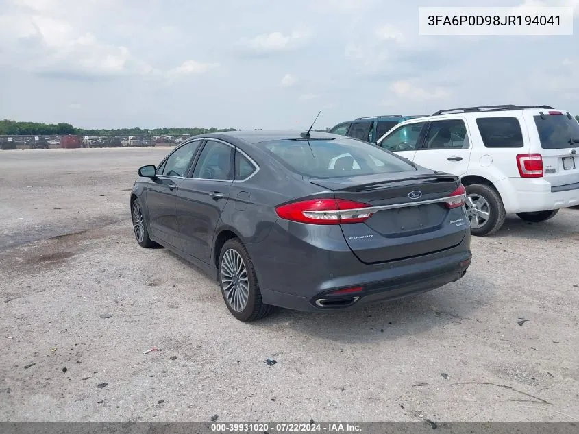 3FA6P0D98JR194041 2018 Ford Fusion Titanium