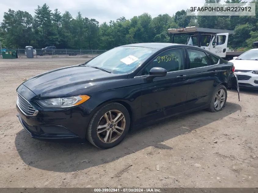 2018 Ford Fusion Se VIN: 3FA6P0HD8JR227912 Lot: 39932941