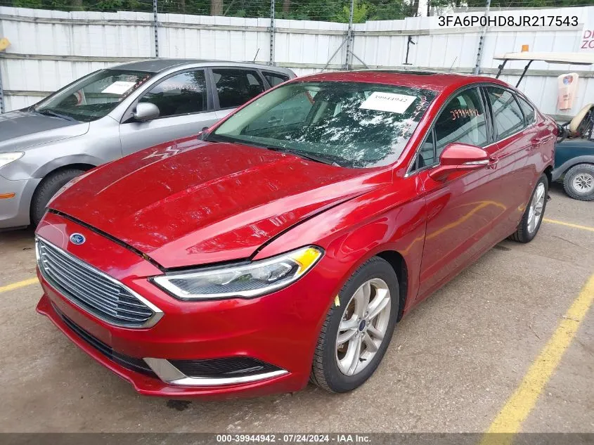 2018 Ford Fusion Se VIN: 3FA6P0HD8JR217543 Lot: 39944942