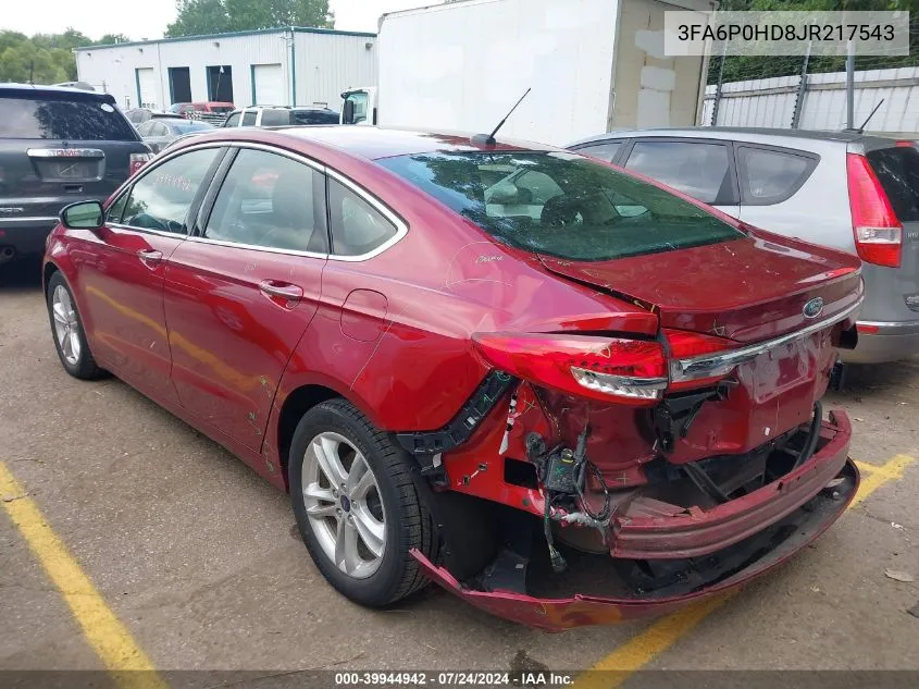 2018 Ford Fusion Se VIN: 3FA6P0HD8JR217543 Lot: 39944942