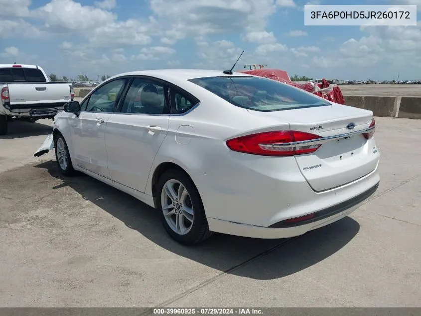 2018 Ford Fusion Se VIN: 3FA6P0HD5JR260172 Lot: 39960925