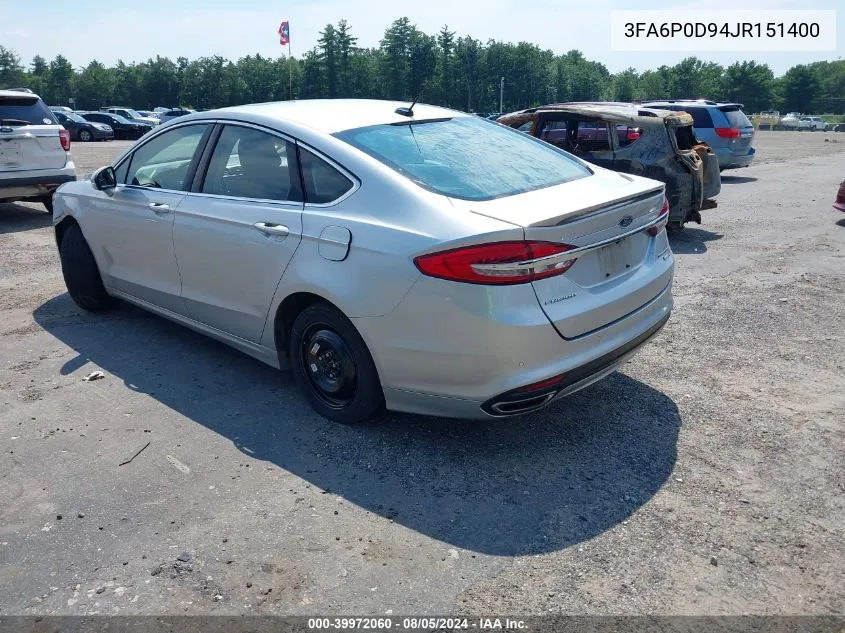 2018 Ford Fusion Titanium VIN: 3FA6P0D94JR151400 Lot: 39972060